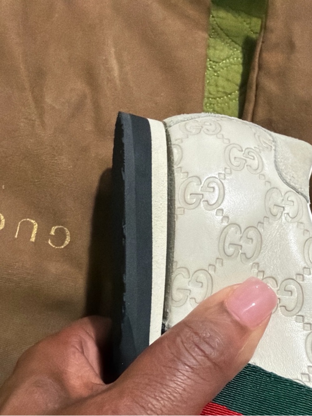Gucci Cream Monogram Lace-Up Sneakers with Red & Green Web Stripe - Picture 6 of 6